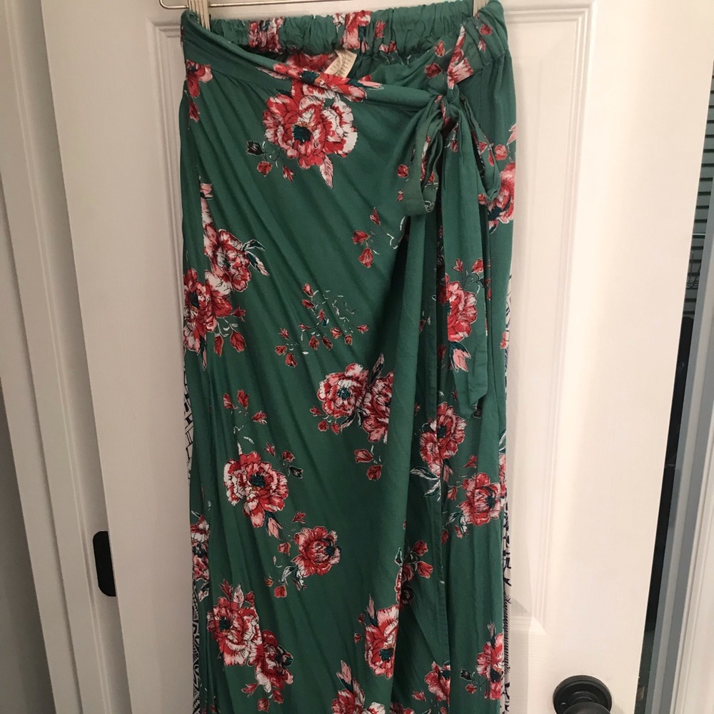 Floral green maxi wrap skirt